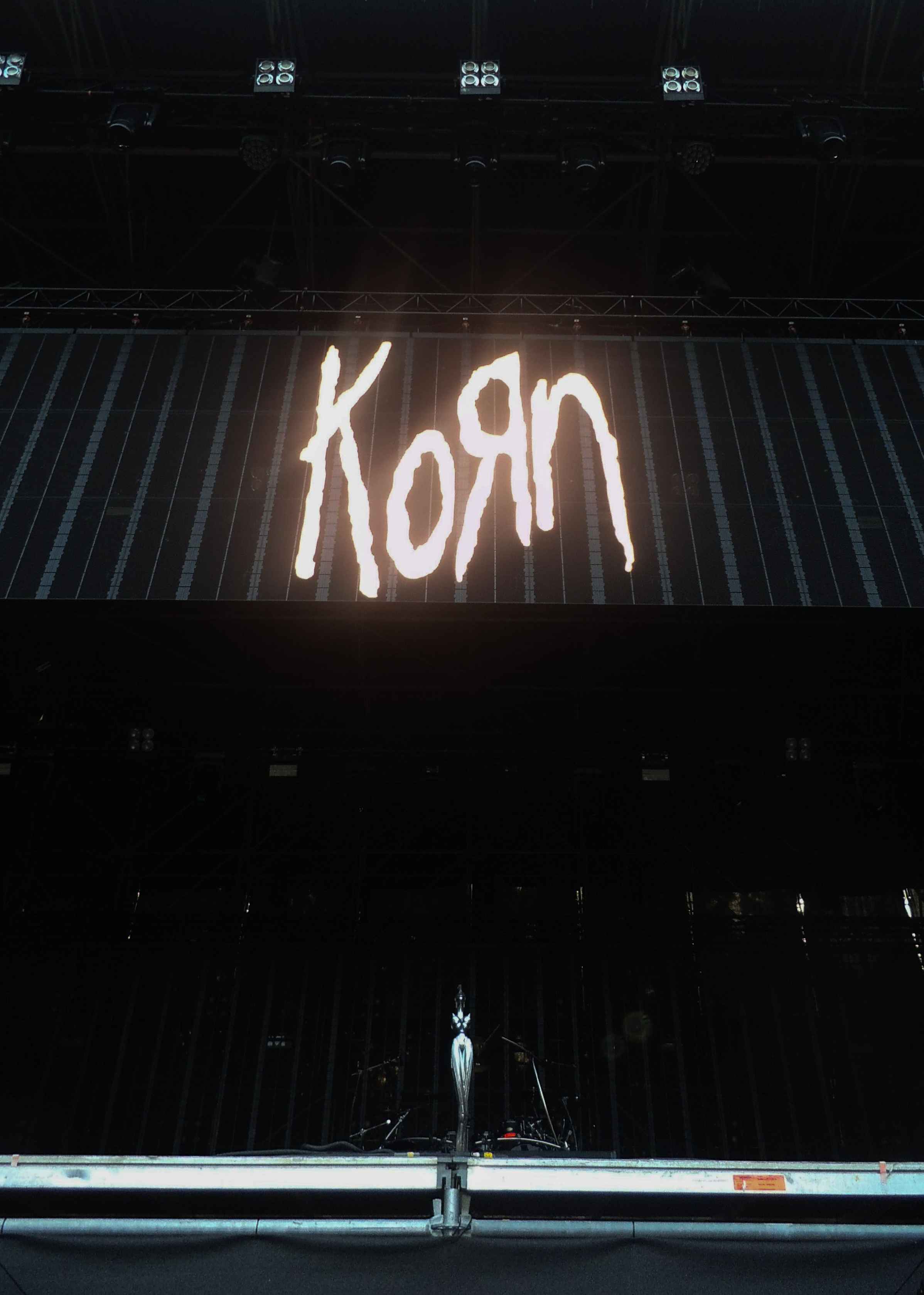 Photo of the stage set up for Korn